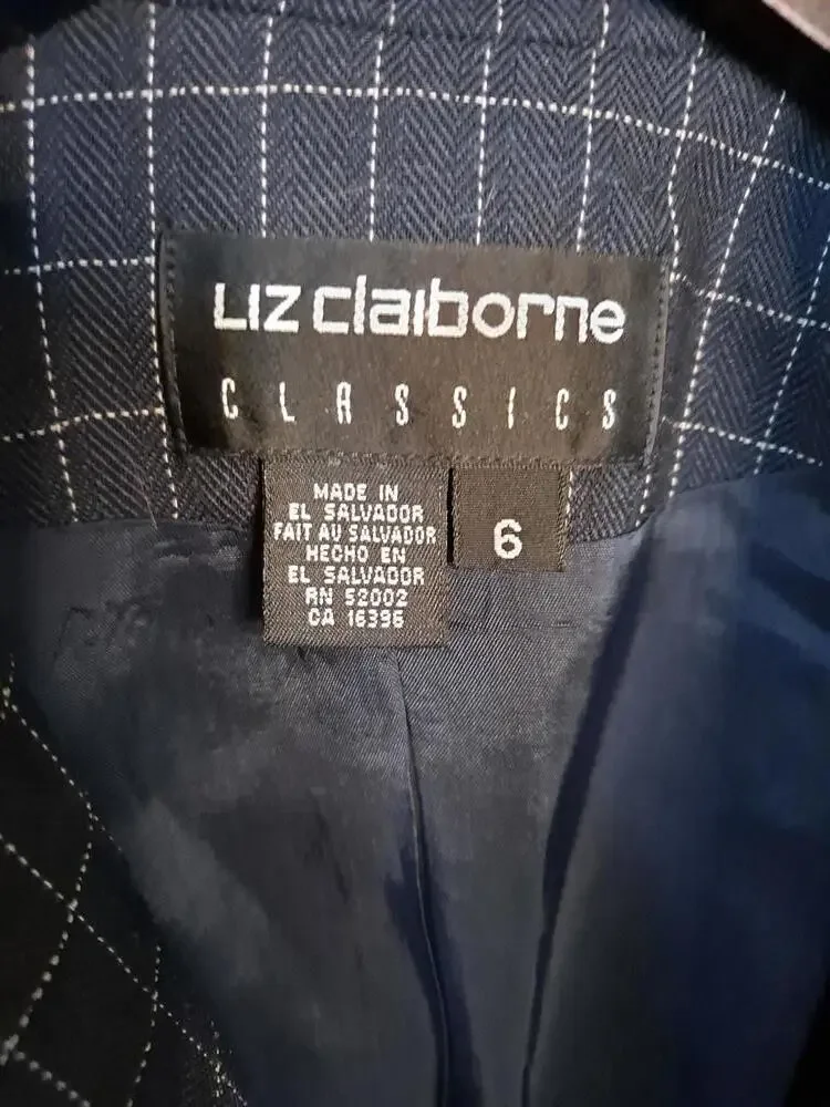 Liz Claiborne Blue and‎ White Check Button Up Blazer Size 6